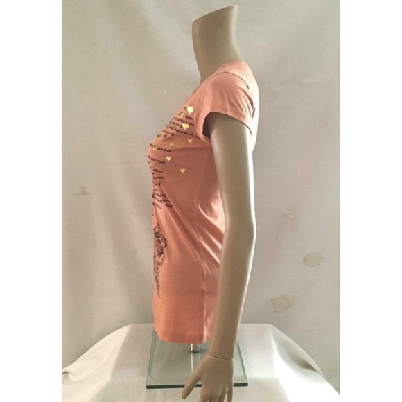 Self Esteem T shirt Junior Peach with Gold Foil Hearts Crew Fitted NOS 2007 - Picture 5 of 6